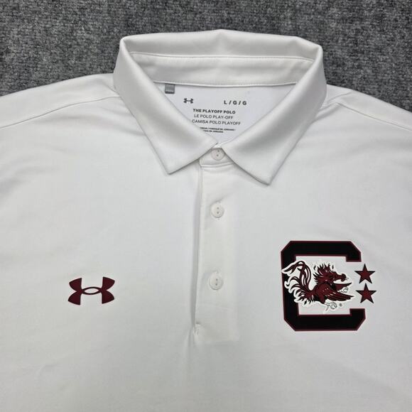 South Carolina Gamecocks Shirt Mens Large White Polo NCAA College Under Armour - Picture 8 of 16